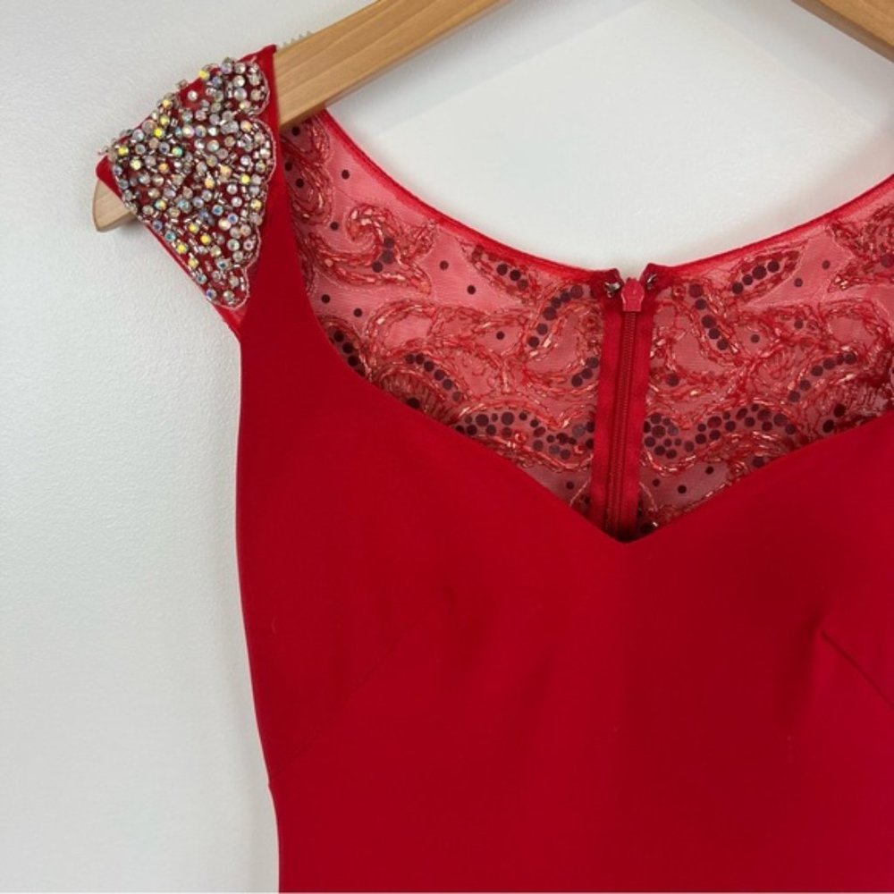 STUNNING Red Alyce Paris Formal Bedazzled Maxi Prom Dress sheer back size 00 - Picture 11 of 16